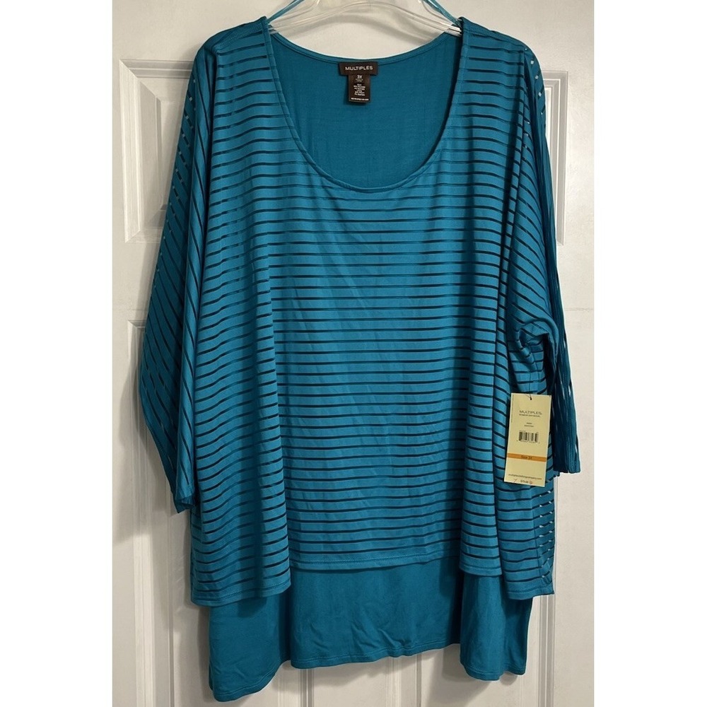 Multiples 3X Top Layered Sheer Top Tank Under Turquoise Lagenlook NWT